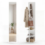 Full Length Mirror Coat Rack Swivel Floor Mirror for Bedroom-White-Coat Racks & Hall Trees-DECOROLALA