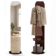 Full Length Mirror Coat Rack with Clothes Hanger for Bedroom-Walnut-Coat Racks & Hall Trees-DECOROLALA