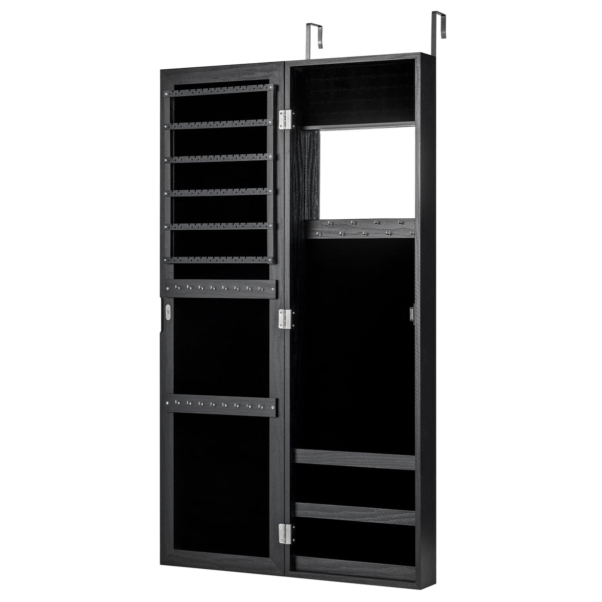 Full Length Mirror Jewelry Cabinet with Ring Slots and Necklace Hooks-Black-Jewelry Armoires-DECOROLALA