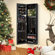 Full Length Mirror Jewelry Cabinet with Ring Slots and Necklace Hooks-Black-Jewelry Armoires-DECOROLALA