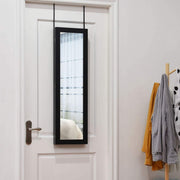 Full Length Mirror Jewelry Cabinet with Ring Slots and Necklace Hooks-Dark Brown-Jewelry Armoires-DECOROLALA