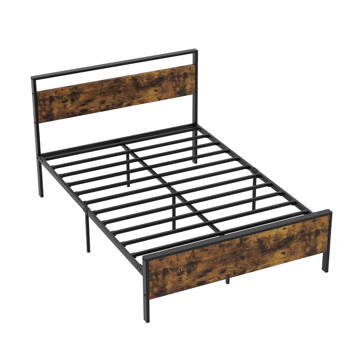 Full Metal Bed Frame Industrial Platform Bed with Wooden Headboard-Full Size-Simple Bed Frame-DECOROLALA