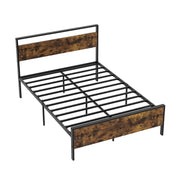 Full Metal Bed Frame Industrial Platform Bed with Wooden Headboard-Full Size-Simple Bed Frame-DECOROLALA