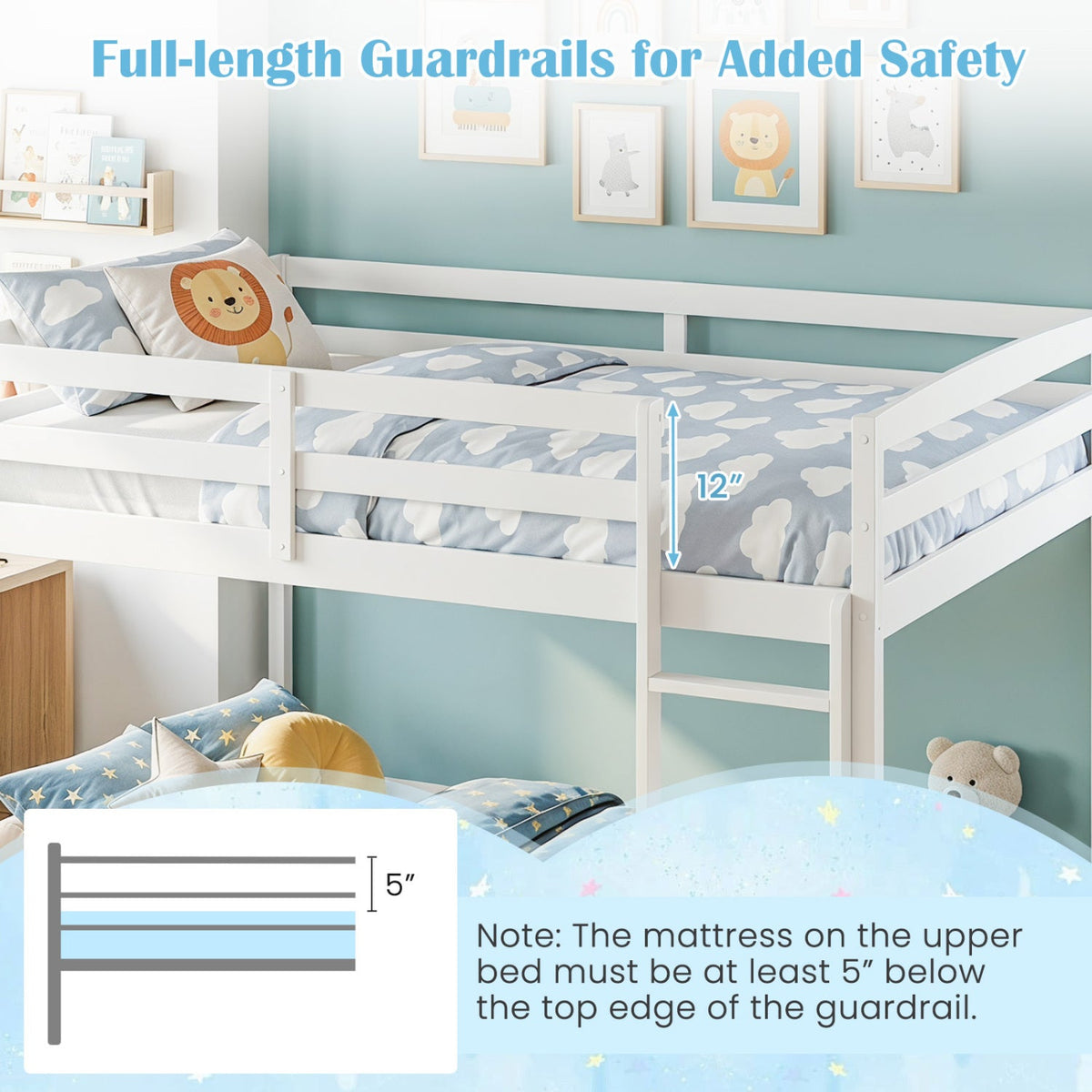 Full Over Full Bunk Bed Low-to-ground Bunk Bed-Bunk Bed Frame-DECOROLALA