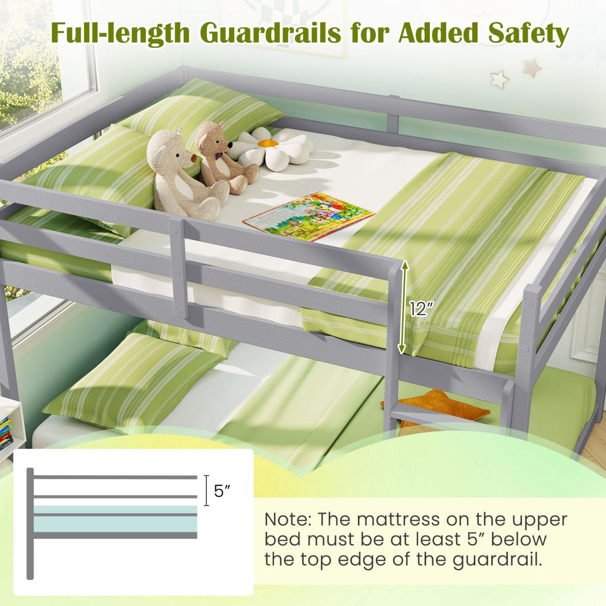 Full Over Full Bunk Bed Low-to-ground Bunk Bed-Bunk Bed Frame-DECOROLALA