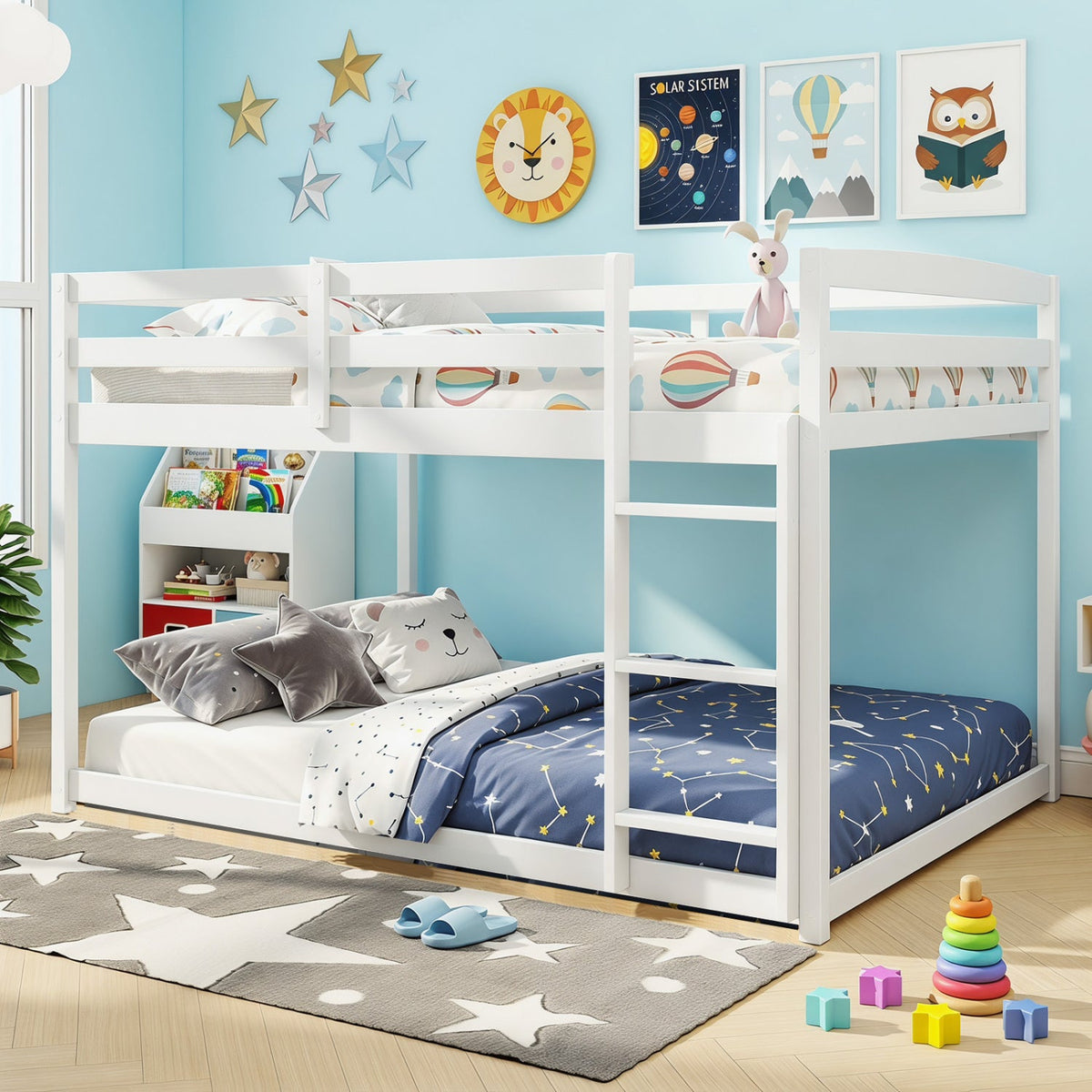 Full Over Full Bunk Bed Low-to-ground Bunk Bed-Bunk Bed Frame-DECOROLALA