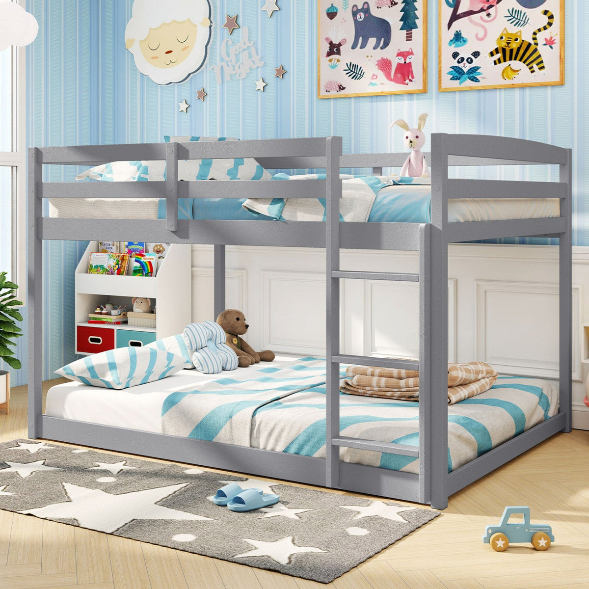 Full Over Full Bunk Bed Low-to-ground Bunk Bed-Bunk Bed Frame-DECOROLALA