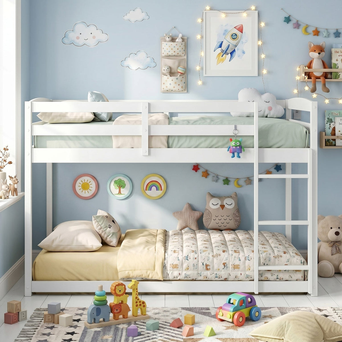 Full Over Full Bunk Bed Low-to-ground Bunk Bed-Bunk Bed Frame-DECOROLALA