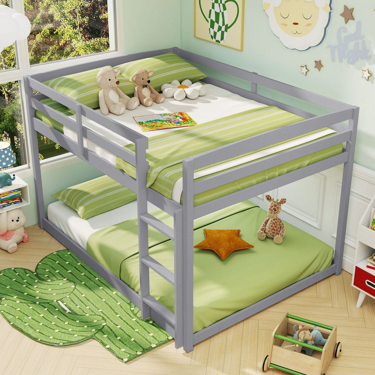 Full Over Full Bunk Bed Low-to-ground Bunk Bed-Bunk Bed Frame-DECOROLALA