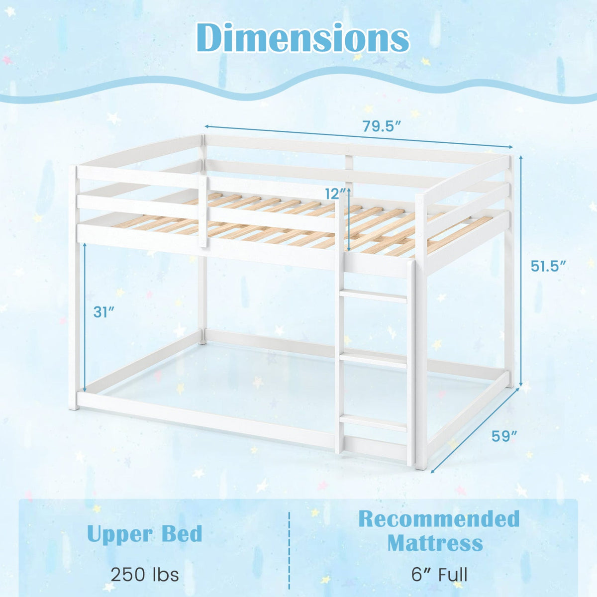Full Over Full Bunk Bed Low-to-ground Bunk Bed-Bunk Bed Frame-DECOROLALA
