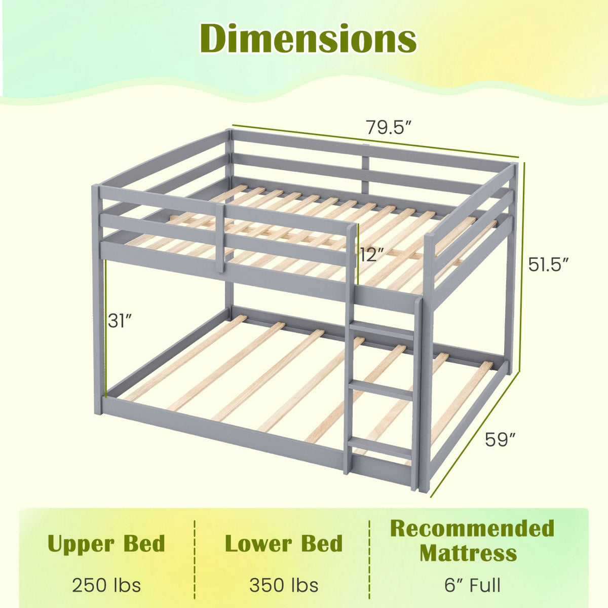 Full Over Full Bunk Bed Low-to-ground Bunk Bed-Bunk Bed Frame-DECOROLALA
