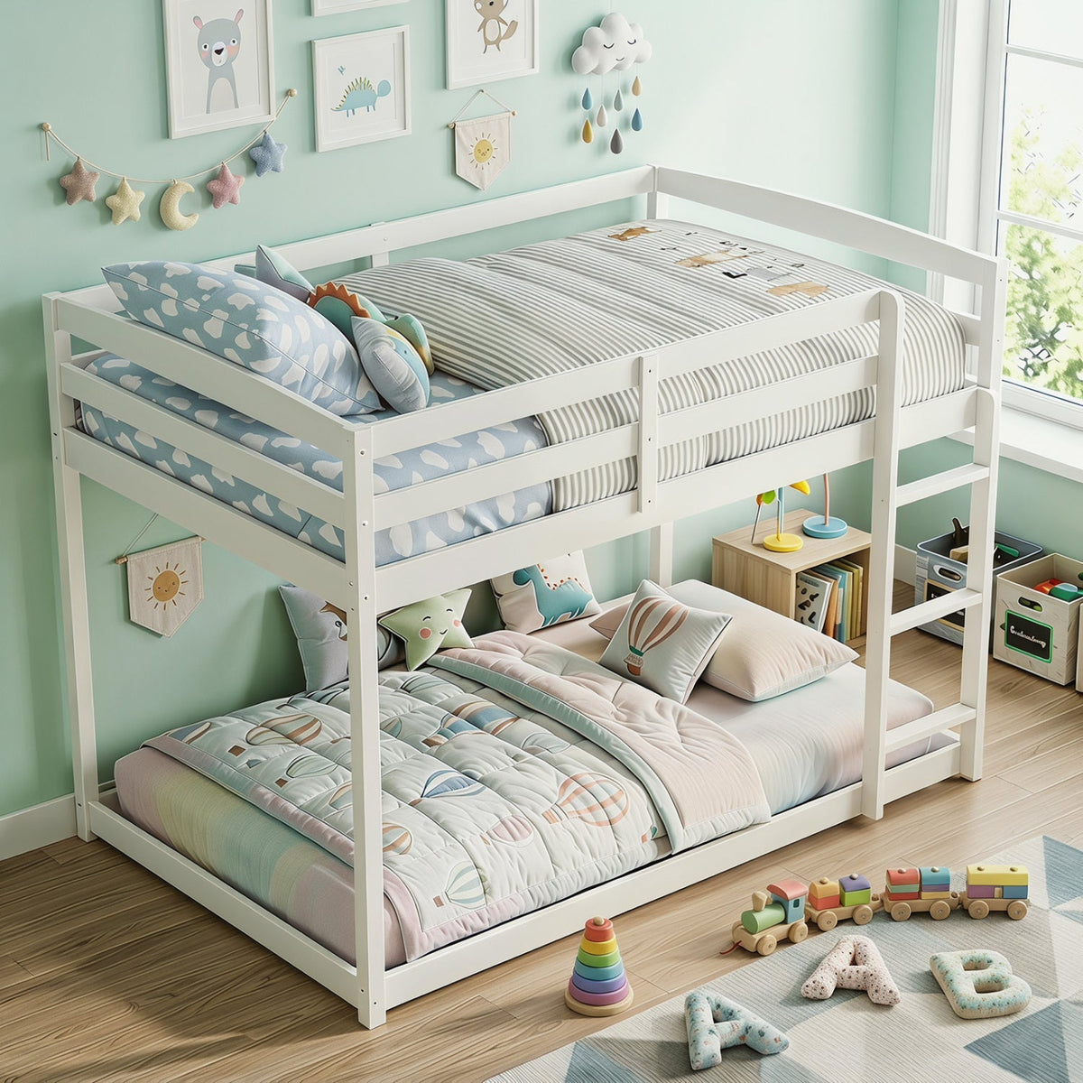 Full Over Full Bunk Bed Low-to-ground Bunk Bed-Bunk Bed Frame-DECOROLALA