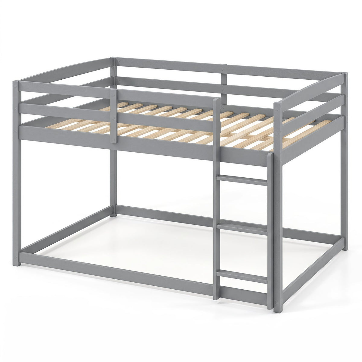 Full Over Full Bunk Bed with Integrated Ladder and Safety Guardrails Solid Wood-Bunk Bed Frame-DECOROLALA