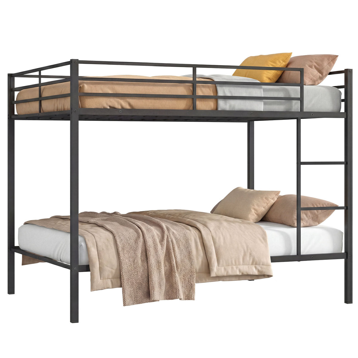 Full Over Full Metal Bunk Bed with Safety Guardrail - Black-Bunk Bed Frame-DECOROLALA