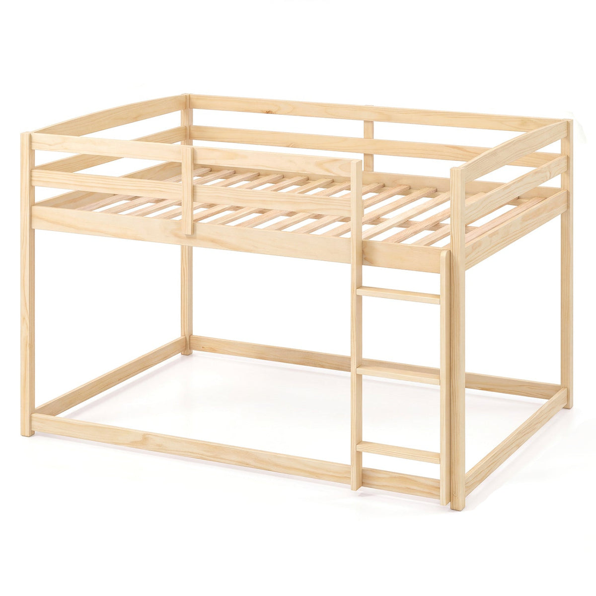 Full Over Full Solid Pine Wood Bunk Bed with Integrated Ladder-Bunk Bed Frame-DECOROLALA