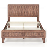 Full Size Bed Frame Mid Century with Woven Accent Headboard-Simple Bed Frame-DECOROLALA