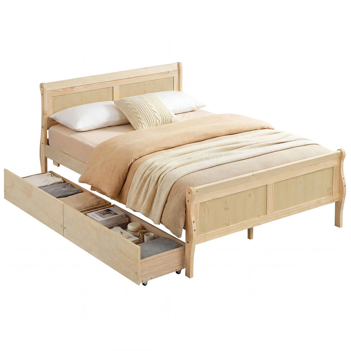 Full Size Bed Frame with 2 Storage Drawers and Footboard for Kids Teens Adults-Simple Bed Frame-DECOROLALA