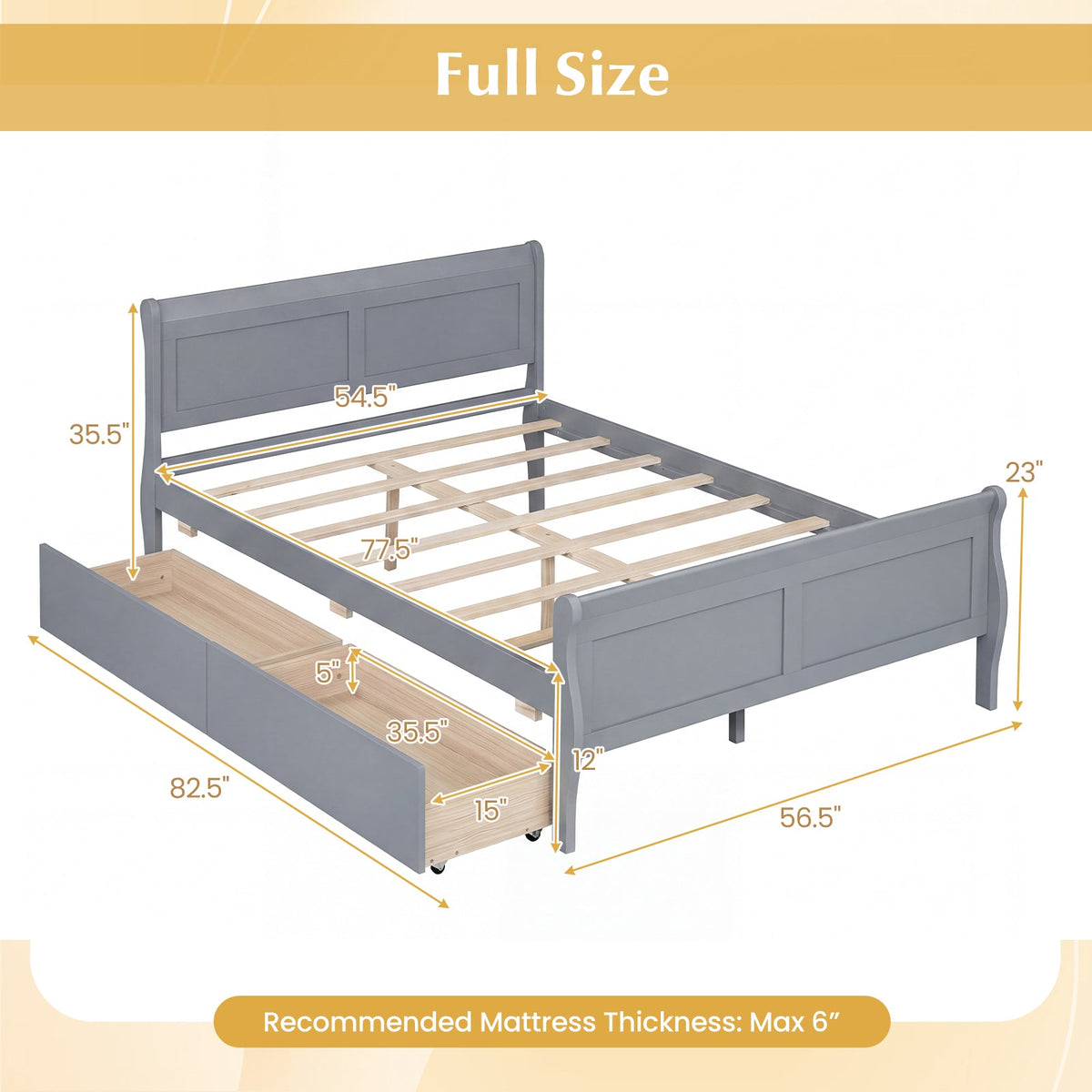 Full Size Bed Frame with 2 Storage Drawers and Footboard for Kids Teens Adults-Simple Bed Frame-DECOROLALA