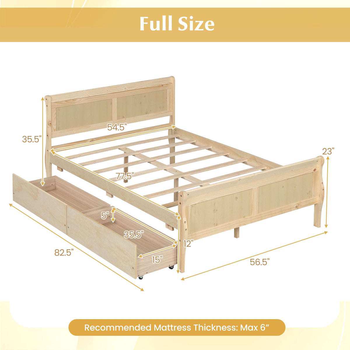 Full Size Bed Frame with 2 Storage Drawers and Footboard for Kids Teens Adults-Simple Bed Frame-DECOROLALA