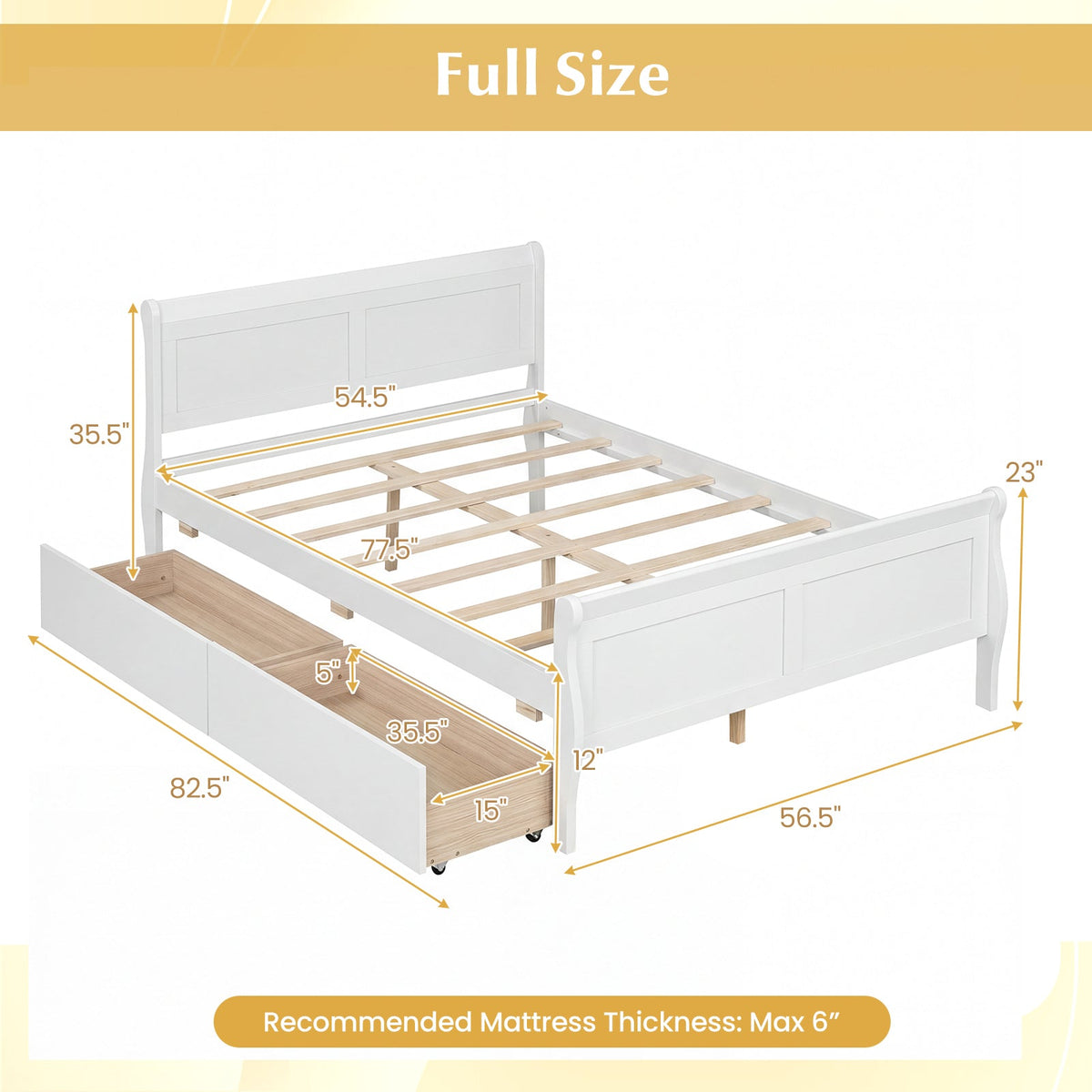 Full Size Bed Frame with 2 Storage Drawers and Footboard for Kids Teens Adults-Simple Bed Frame-DECOROLALA