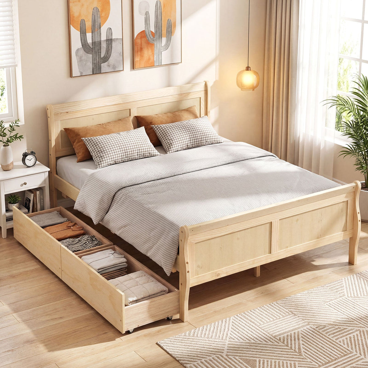 Full Size Bed Frame with 2 Storage Drawers and Footboard for Kids Teens Adults-Simple Bed Frame-DECOROLALA