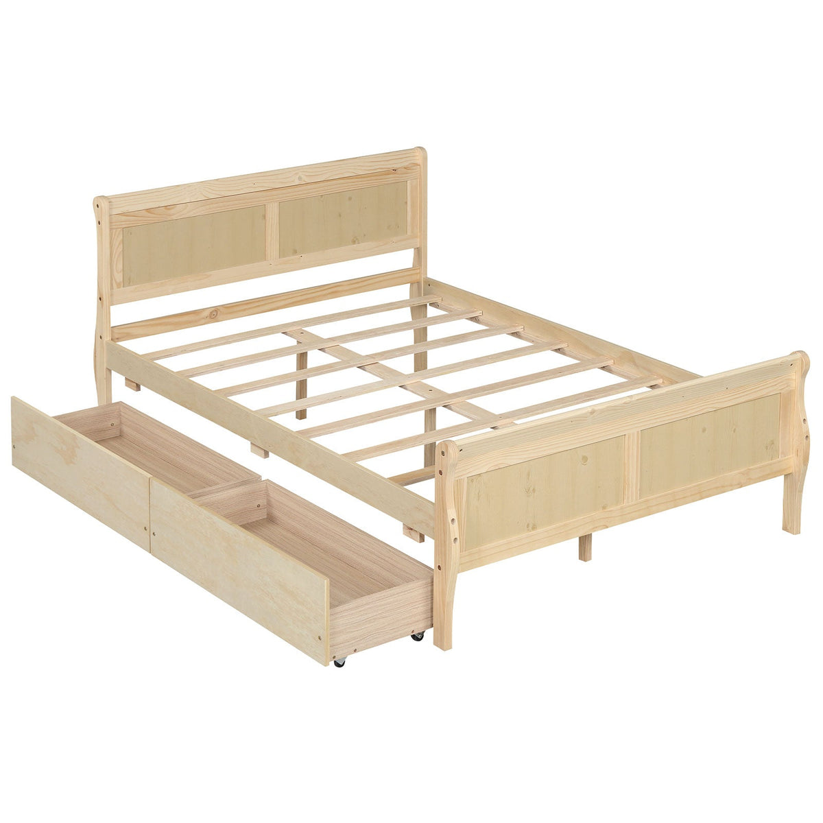 Full Size Bed Frame with 2 Storage Drawers and Footboard for Kids Teens Adults-Simple Bed Frame-DECOROLALA