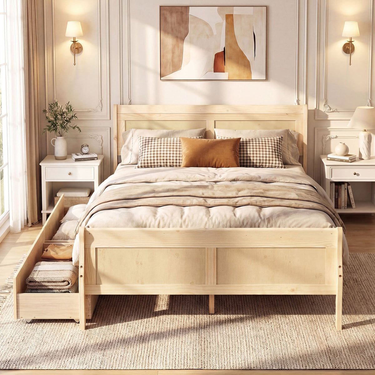 Full Size Bed Frame with 2 Storage Drawers and Footboard for Kids Teens Adults-Simple Bed Frame-DECOROLALA