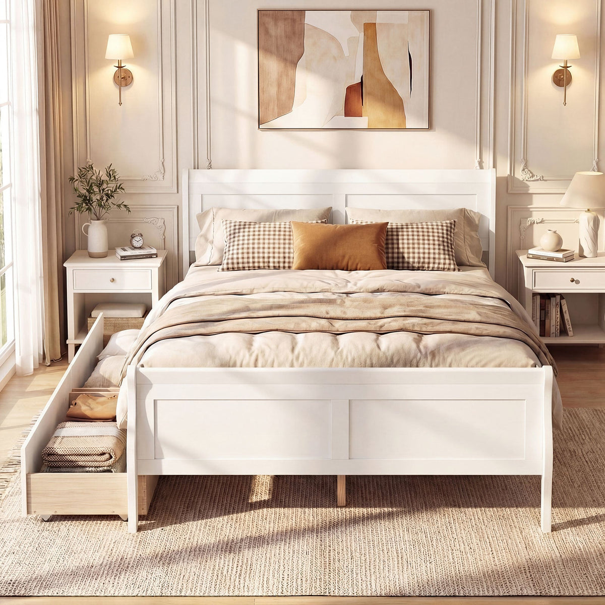 Full Size Bed Frame with 2 Storage Drawers and Footboard for Kids Teens Adults-Simple Bed Frame-DECOROLALA