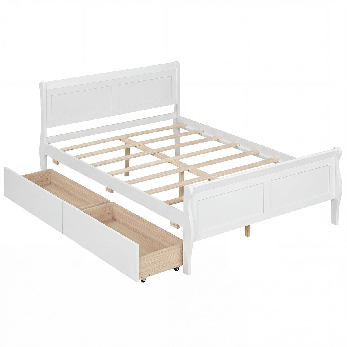 Full Size Bed Frame with 2 Storage Drawers and Footboard for Kids Teens Adults-White-Simple Bed Frame-DECOROLALA