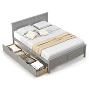 Full Size Bed Frame with Storage Drawers and Solid Wood Headboard-Gray-Simple Bed Frame-DECOROLALA