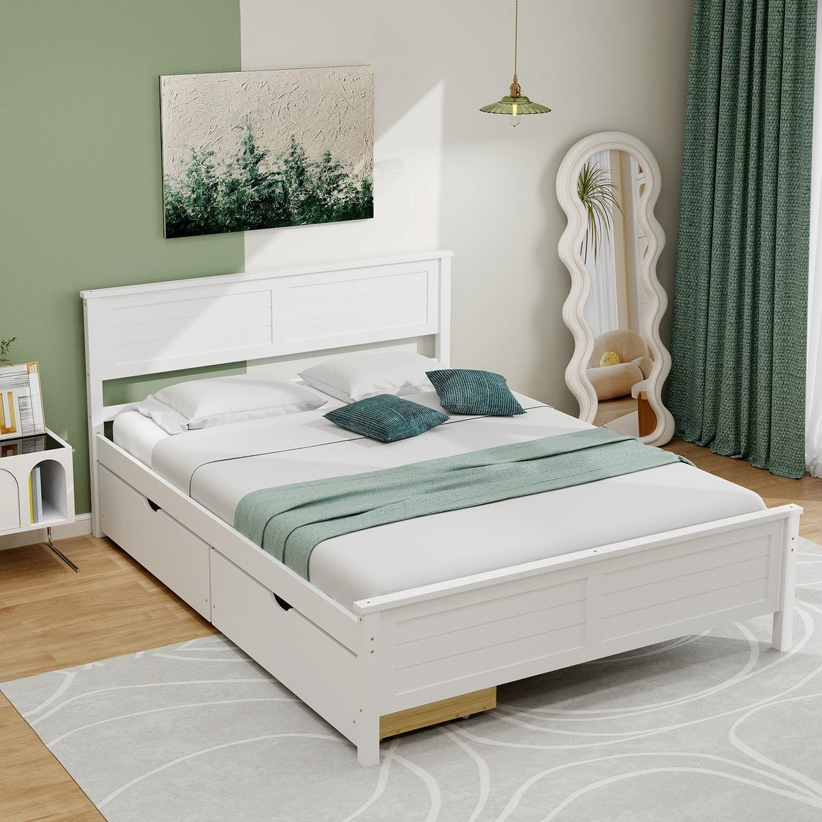 Full Size Bed Frame with Storage Drawers and Solid Wood Headboard-Simple Bed Frame-DECOROLALA