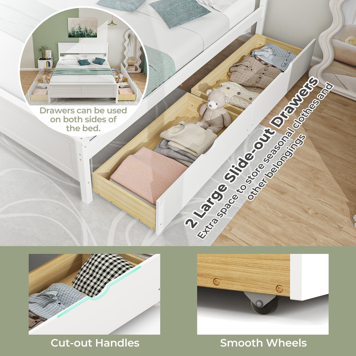 Full Size Bed Frame with Storage Drawers and Solid Wood Headboard-Simple Bed Frame-DECOROLALA