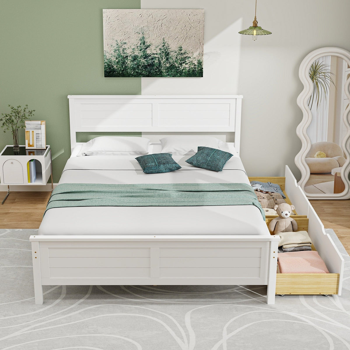 Full Size Bed Frame with Storage Drawers and Solid Wood Headboard-Simple Bed Frame-DECOROLALA
