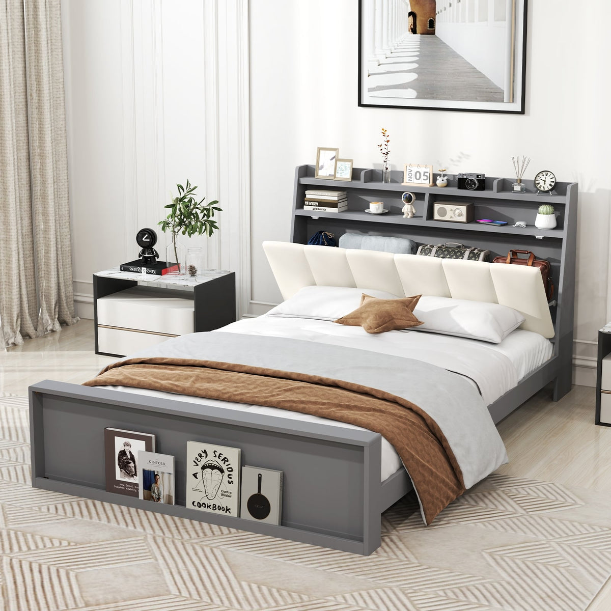 Full Size Bed Frame with Storage Modern Platform Bed with Headboard-Full Size-Simple Bed Frame-DECOROLALA