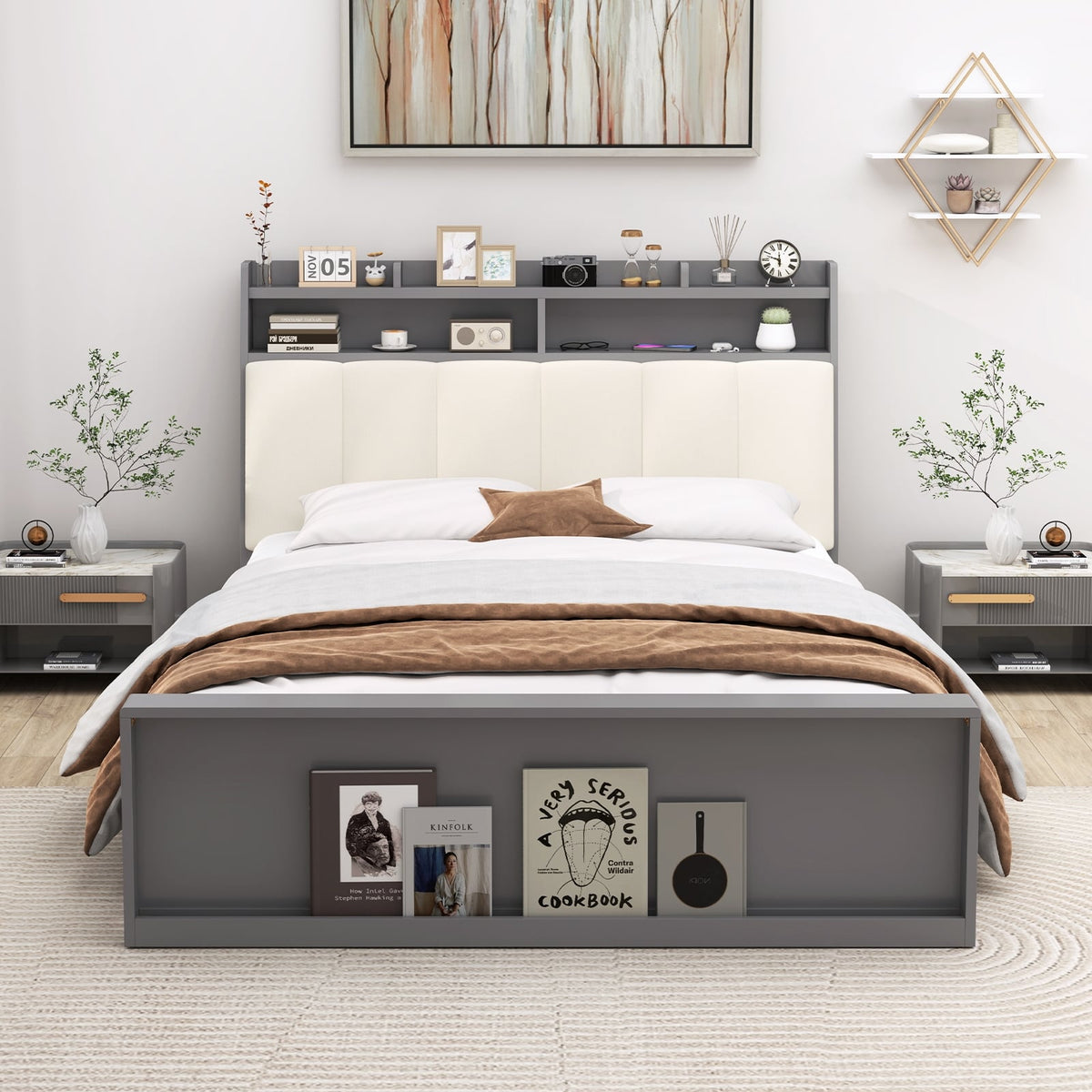 Full Size Bed Frame with Storage Modern Platform Bed with Headboard-Full Size-Simple Bed Frame-DECOROLALA
