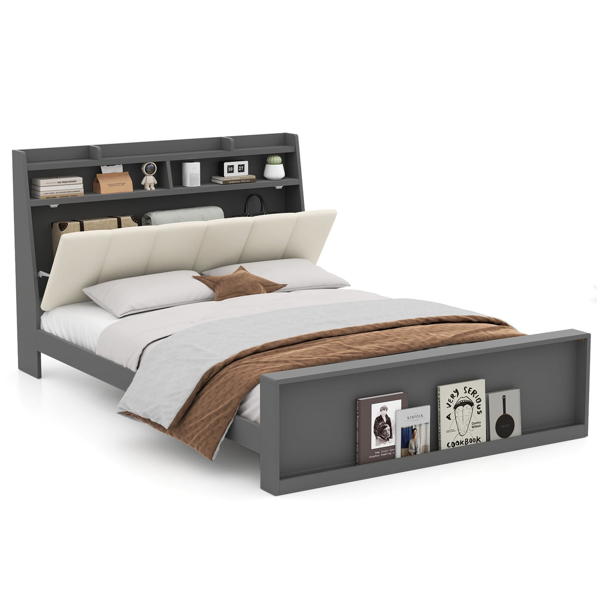 Full Size Bed Frame with Storage Modern Platform Bed with Headboard-Full Size-Simple Bed Frame-DECOROLALA