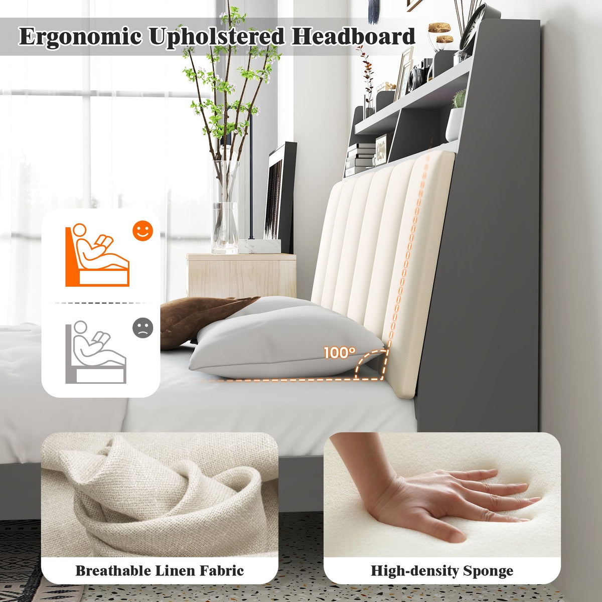 Full Size Bed Frame with Storage Modern Platform Bed with Headboard-Full Size-Simple Bed Frame-DECOROLALA