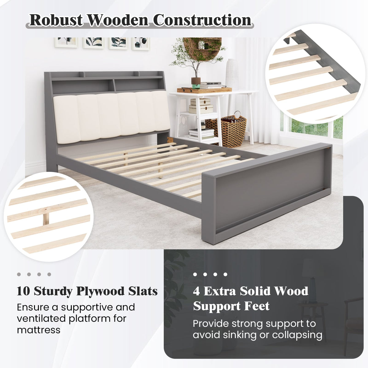 Full Size Bed Frame with Storage Modern Platform Bed with Headboard-Full Size-Simple Bed Frame-DECOROLALA