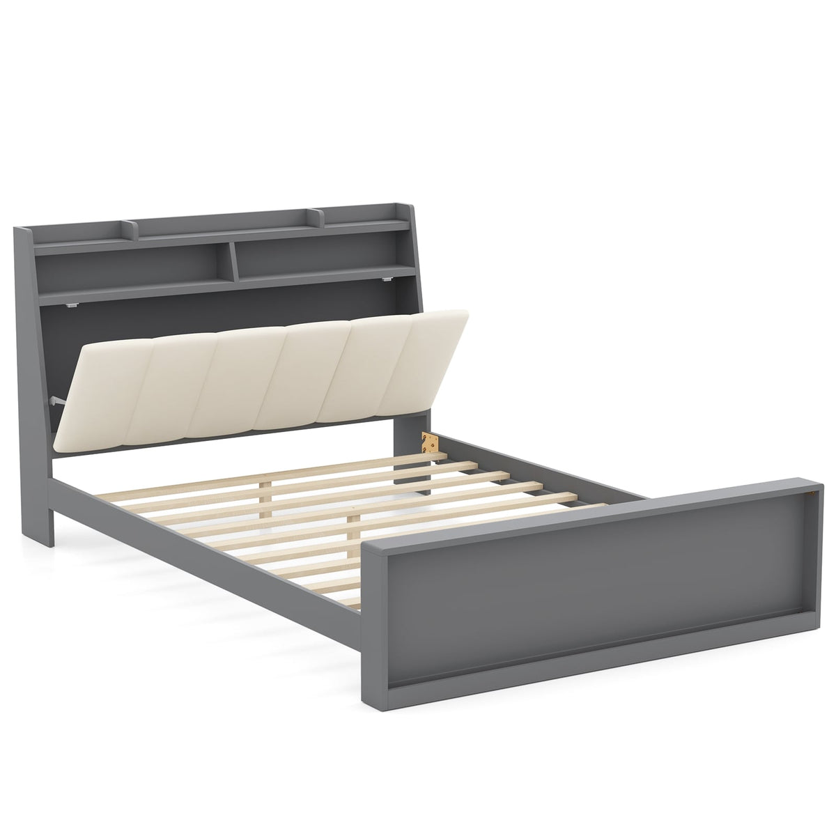 Full Size Bed Frame with Storage Modern Platform Bed with Headboard-Full Size-Simple Bed Frame-DECOROLALA