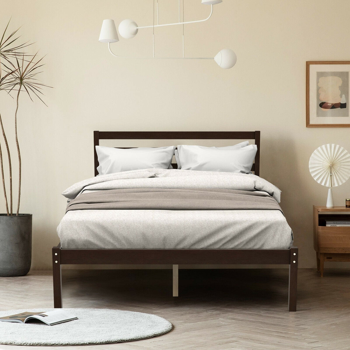 Full Size Bed frame Foundation with Solid Wooden Slat Suppor-Simple Bed Frame-DECOROLALA