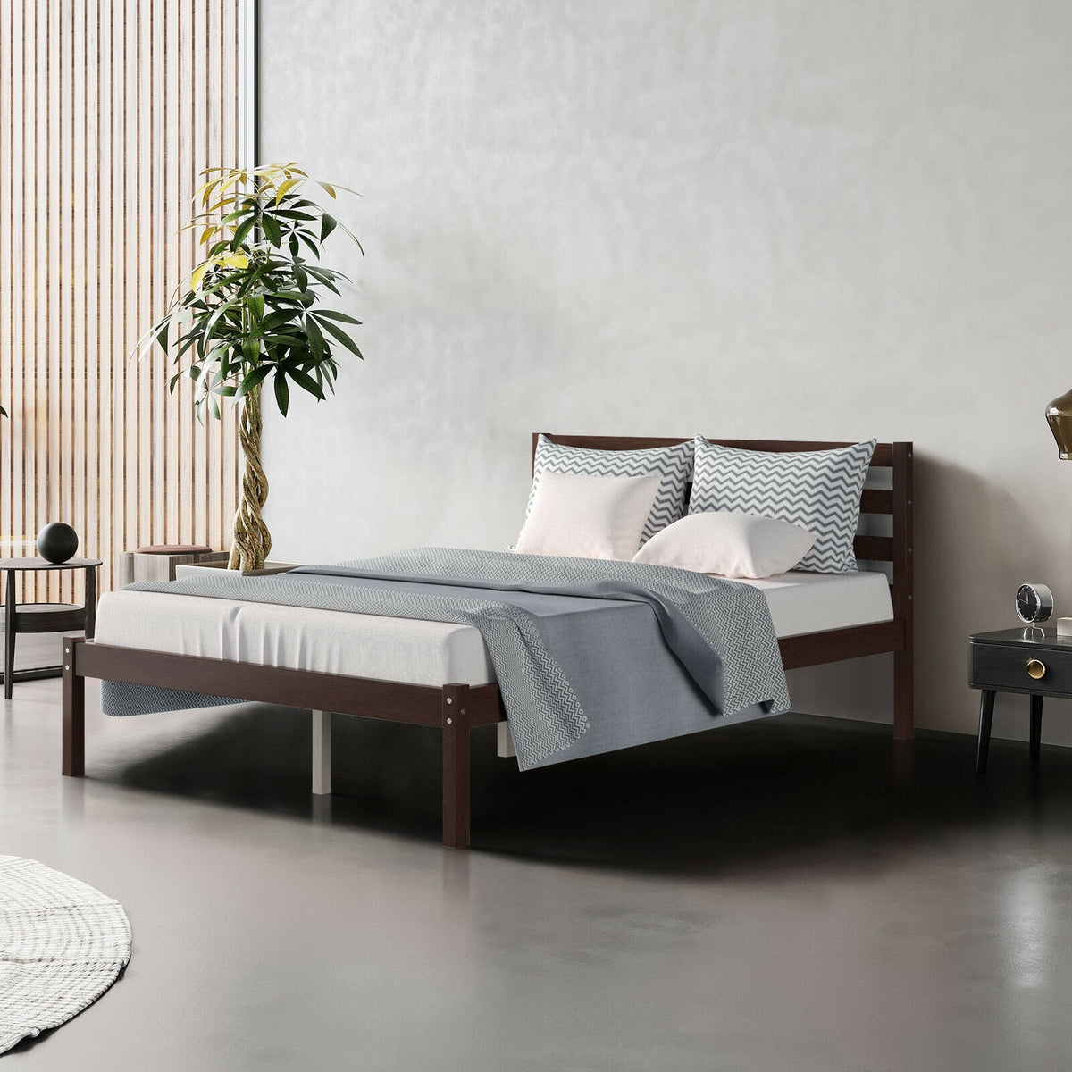 Full Size Bed frame Foundation with Solid Wooden Slat Suppor-Simple Bed Frame-DECOROLALA