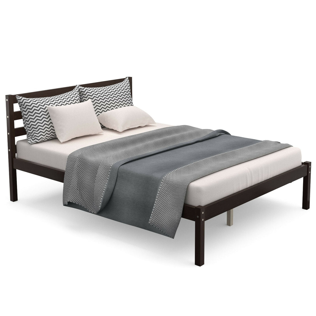 Full Size Bed frame Foundation with Solid Wooden Slat Suppor-Simple Bed Frame-DECOROLALA