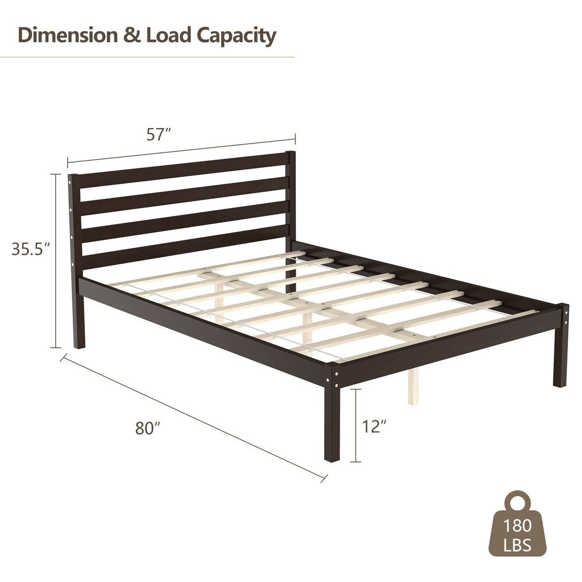 Full Size Bed frame Foundation with Solid Wooden Slat Suppor-Simple Bed Frame-DECOROLALA