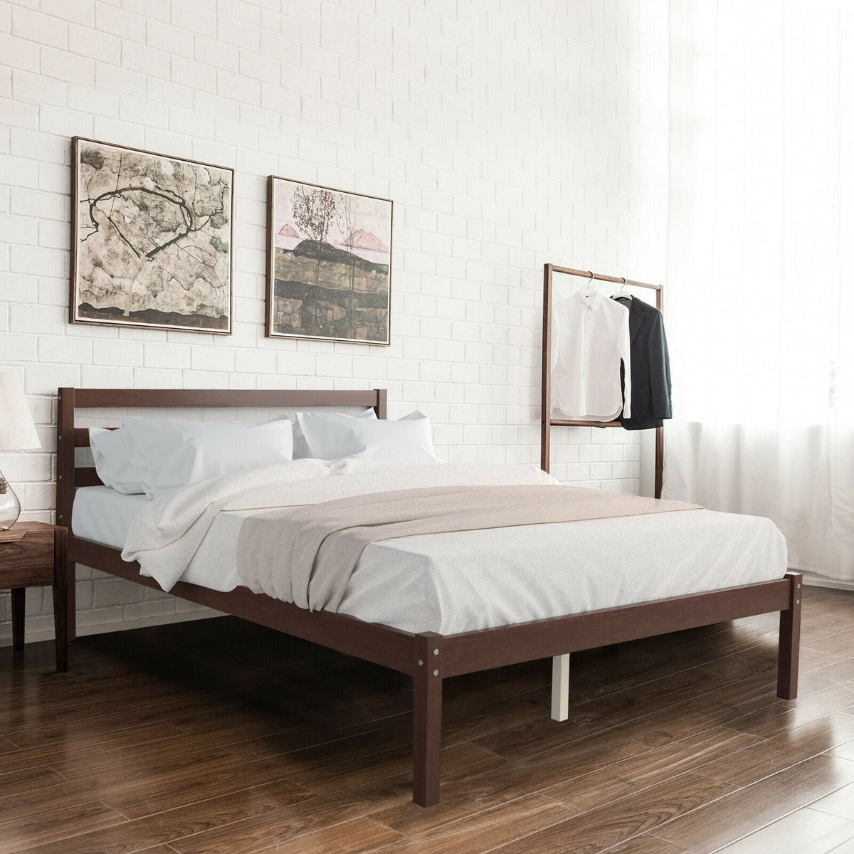 Full Size Bed frame Foundation with Solid Wooden Slat Suppor-Simple Bed Frame-DECOROLALA