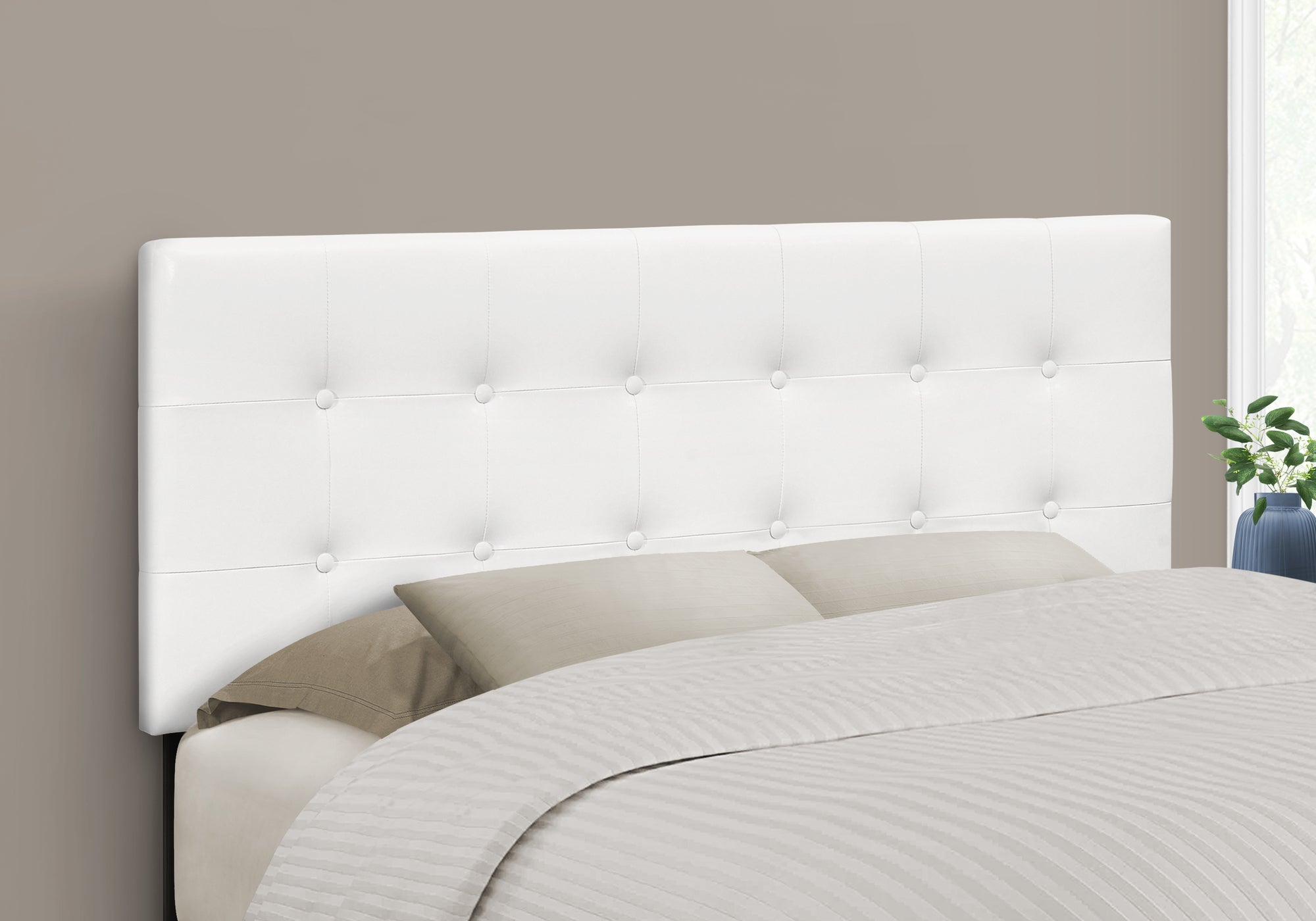 Full Size Brown Leather-Look Button Tufted Headboard-Bed-DECOROLALA