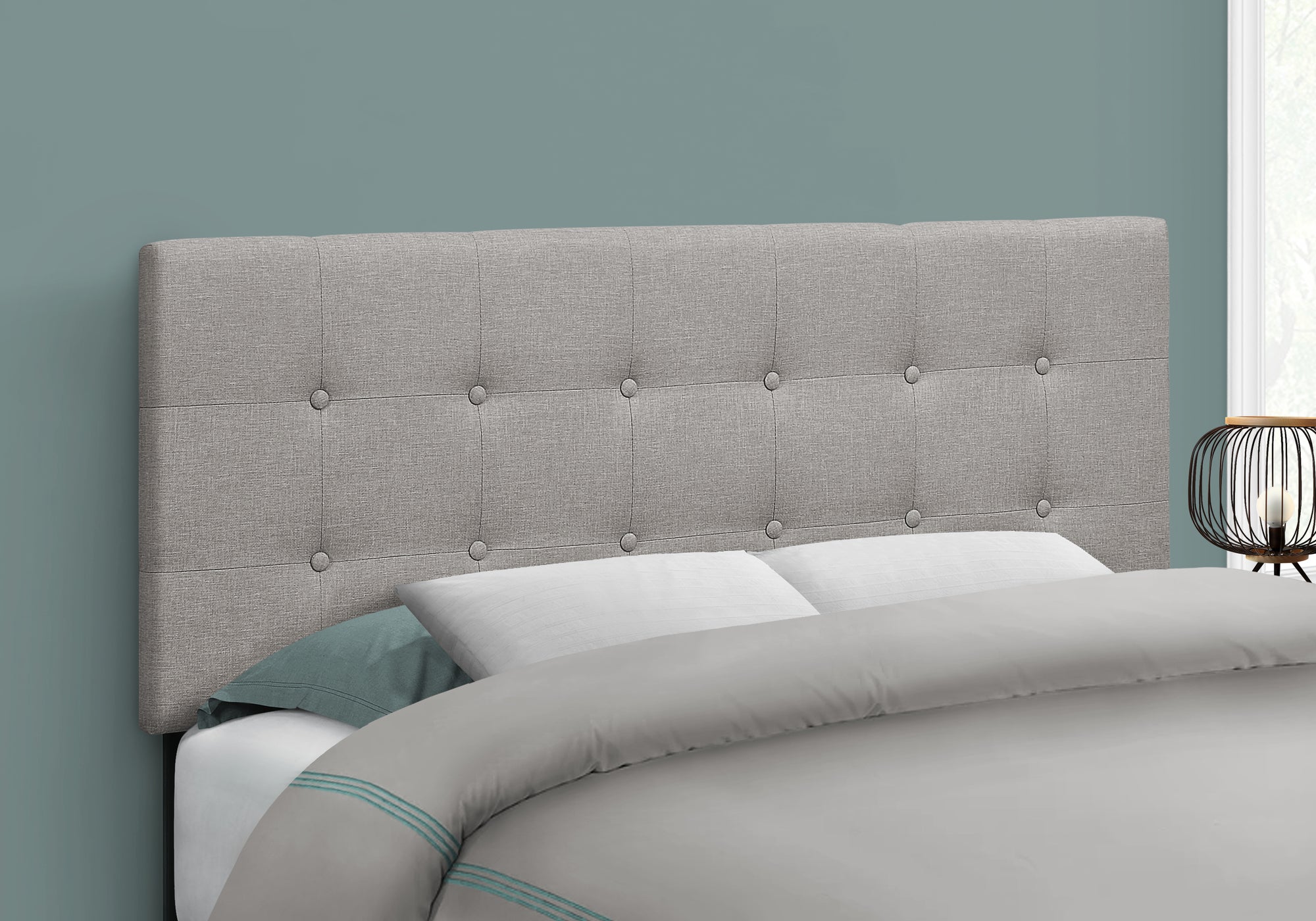 Full Size Brown Leather-Look Button Tufted Headboard-Bed-DECOROLALA