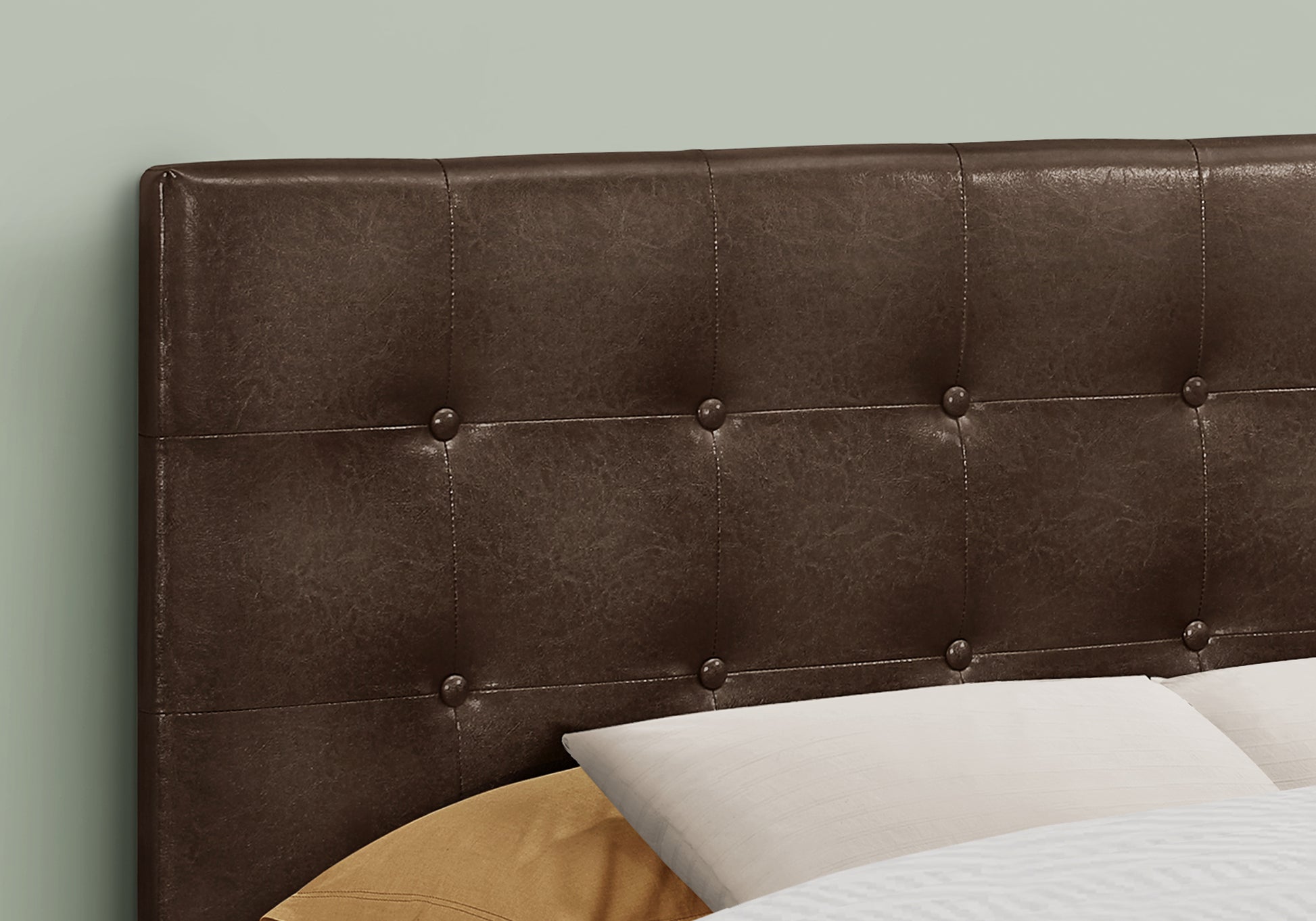 Full Size Brown Leather-Look Button Tufted Headboard-Bed-DECOROLALA