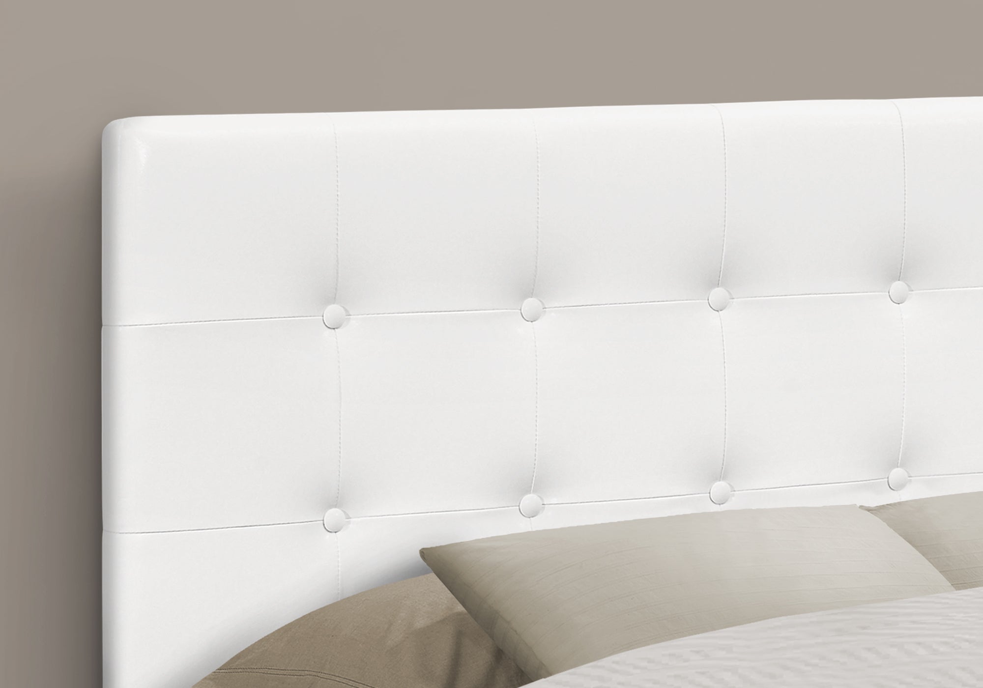 Full Size Brown Leather-Look Button Tufted Headboard-Bed-DECOROLALA