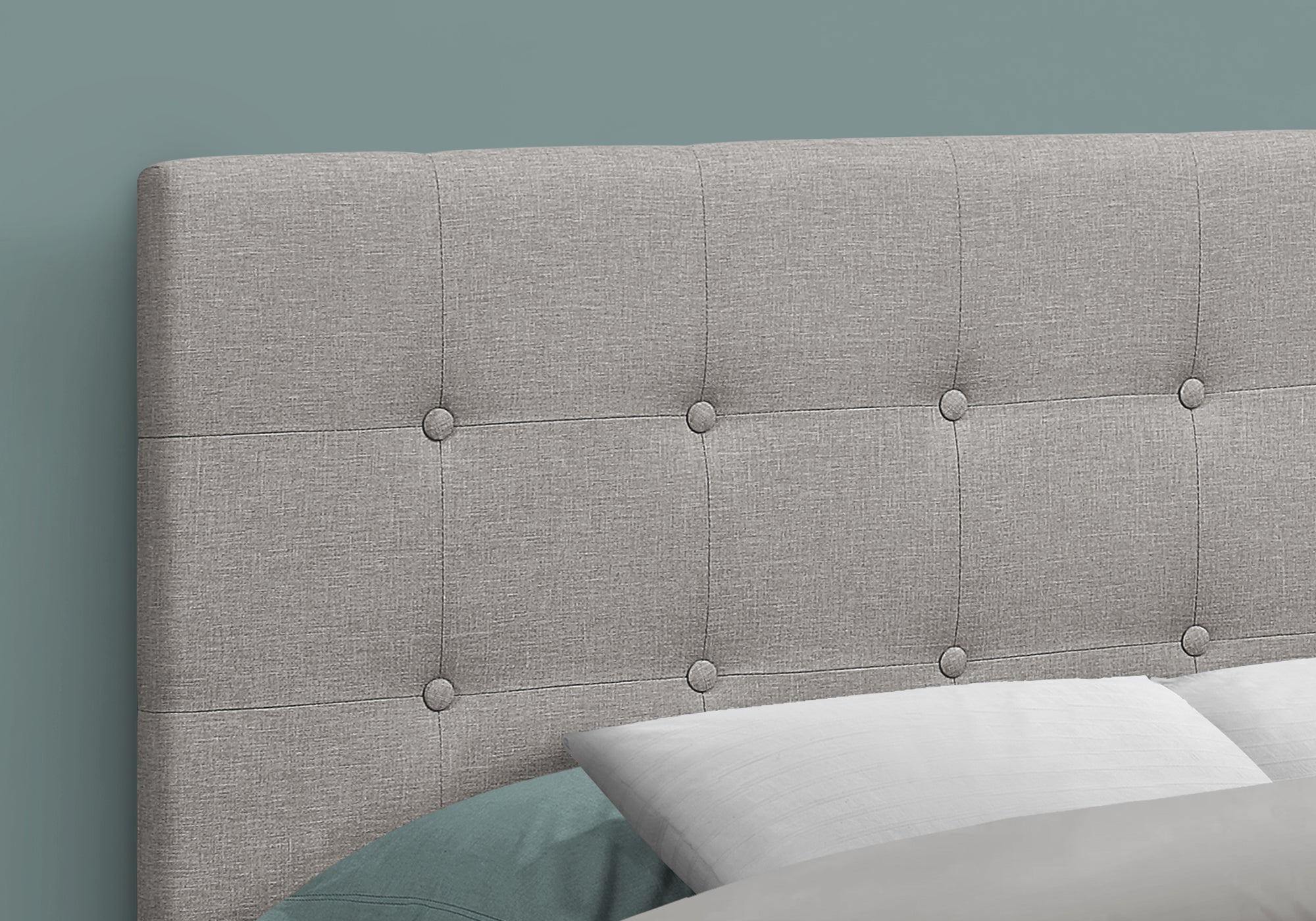 Full Size Brown Leather-Look Button Tufted Headboard-Bed-DECOROLALA