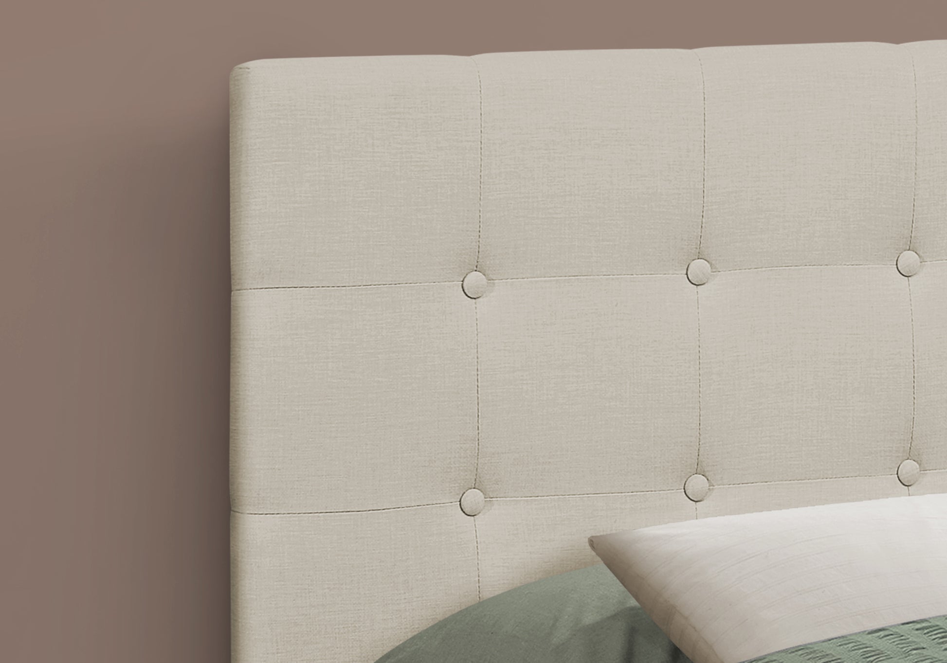 Full Size Brown Leather-Look Button Tufted Headboard-Bed-DECOROLALA